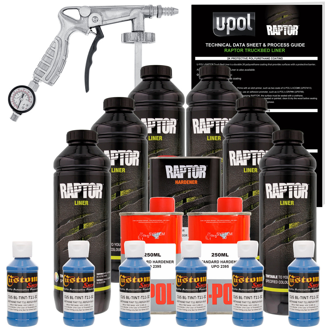 Reflex Blue - U-POL Urethane Spray-On Truck Bed Liner Kit with included Spray Gun, 6 Quarts