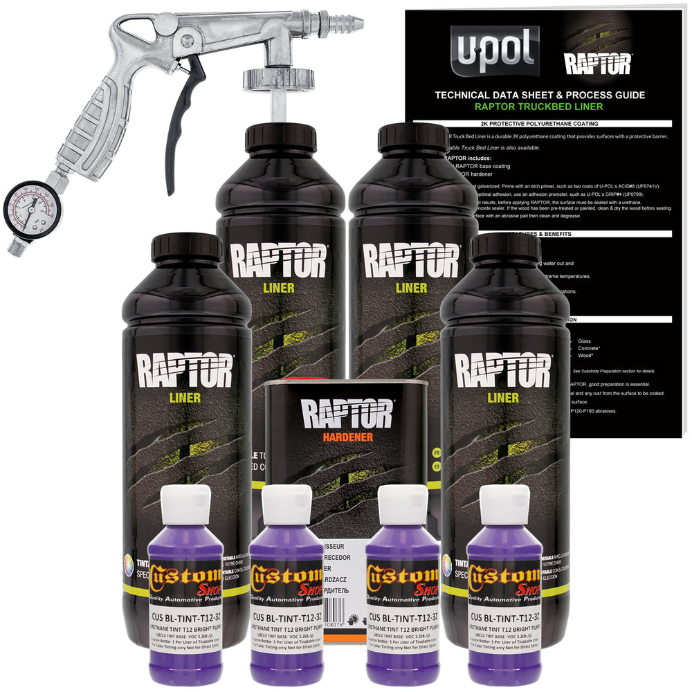 Bright Purple - U-POL Urethane Spray-On Truck Bed Liner Kit with included Spray Gun, 4 Quarts