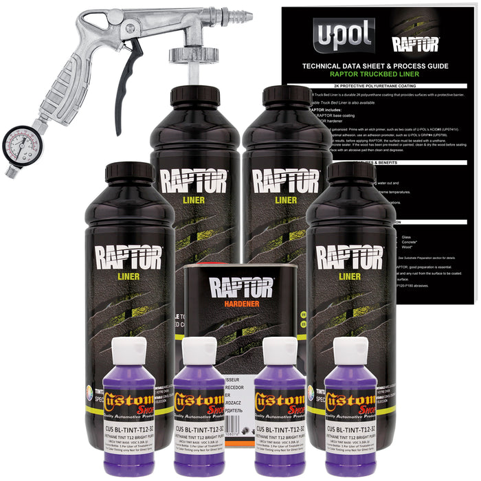 Bright Purple - U-POL Urethane Spray-On Truck Bed Liner Kit with included Spray Gun, 4 Quarts