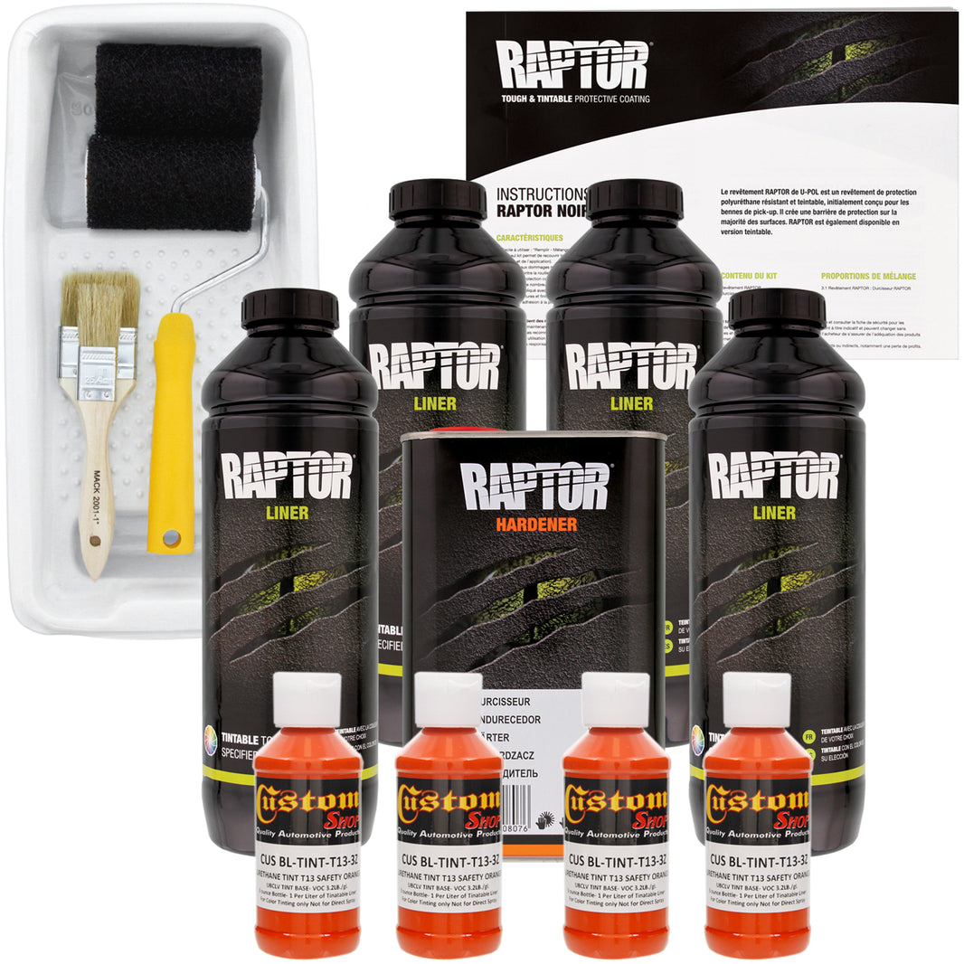 Safety Orange - U-POL Urethane Roll-On Truck Bed Liner Kit with included Roller, Tray & Brush, 4 Quarts