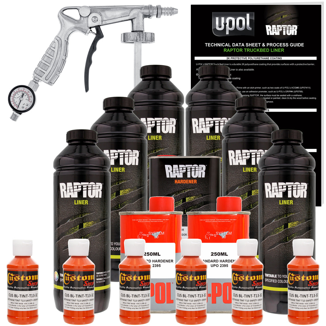 Safety Orange - U-POL Urethane Spray-On Truck Bed Liner Kit with included Spray Gun, 6 Quarts
