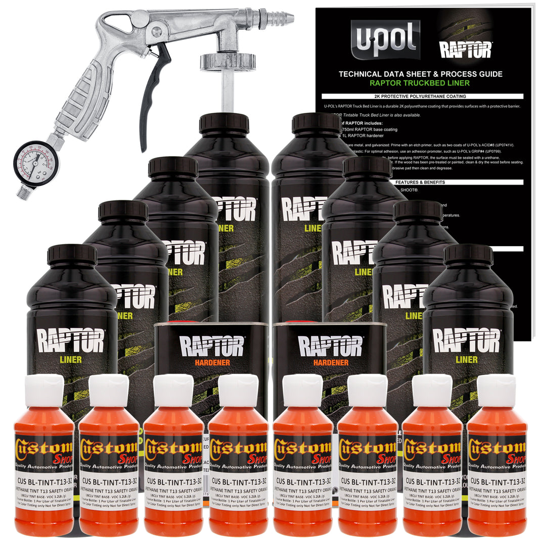 Safety Orange - U-POL Urethane Spray-On Truck Bed Liner Kit with included Spray Gun, 8 Quarts