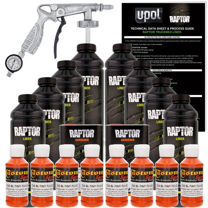 Safety Orange - U-POL Urethane Spray-On Truck Bed Liner Kit with included Spray Gun, 8 Quarts
