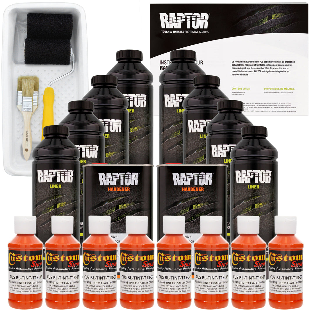 Safety Orange - U-POL Urethane Roll-On Truck Bed Liner Kit with included Roller, Tray & Brush, 8 Quarts