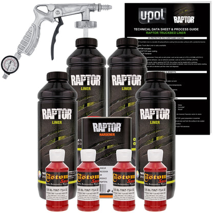 Hot Rod Red - U-POL Urethane Spray-On Truck Bed Liner Kit with included Spray Gun, 4 Quarts