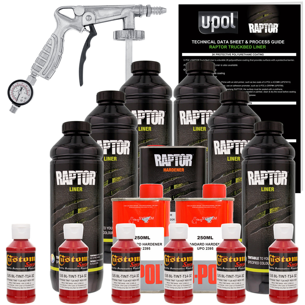 Hot Rod Red - U-POL Urethane Spray-On Truck Bed Liner Kit with included Spray Gun, 6 Quarts