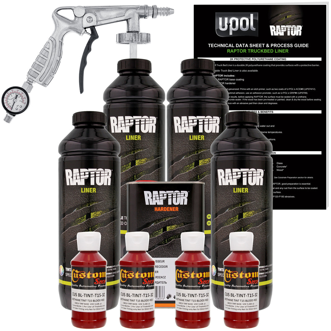 Blood Red - U-POL Urethane Spray-On Truck Bed Liner Kit with included Spray Gun, 4 Quarts