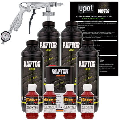 Blood Red - U-POL Urethane Spray-On Truck Bed Liner Kit with included Spray Gun, 4 Quarts