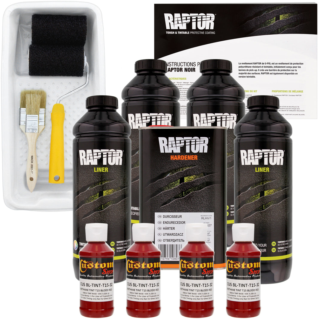 Blood Red - U-POL Urethane Roll-On Truck Bed Liner Kit with included Roller, Tray & Brush, 4 Quarts