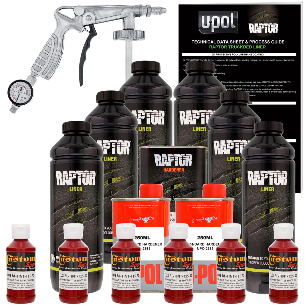 Blood Red - U-POL Urethane Spray-On Truck Bed Liner Kit with included Spray Gun, 6 Quarts