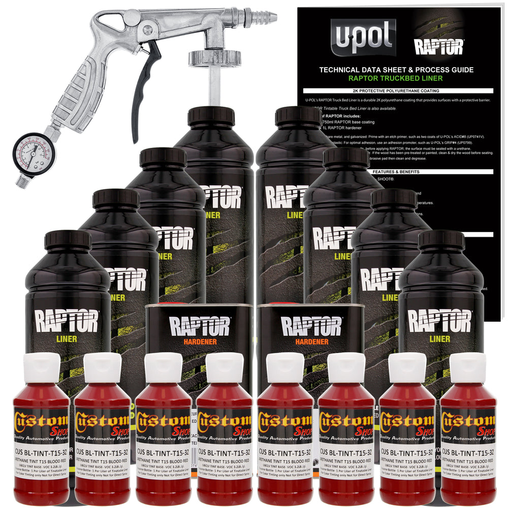 Blood Red - U-POL Urethane Spray-On Truck Bed Liner Kit with included Spray Gun, 8 Quarts