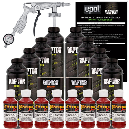 Blood Red - U-POL Urethane Spray-On Truck Bed Liner Kit with included Spray Gun, 8 Quarts