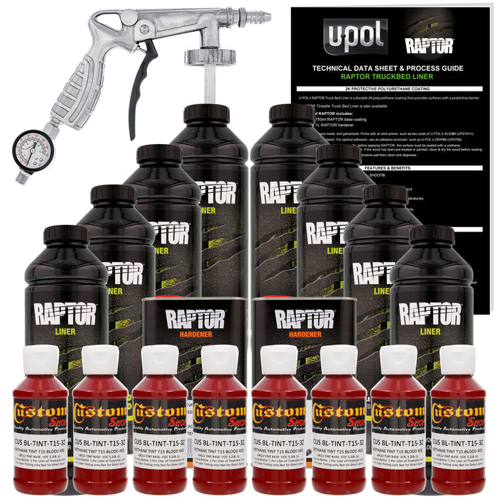 Blood Red - U-POL Urethane Spray-On Truck Bed Liner Kit with included Spray Gun, 8 Quarts