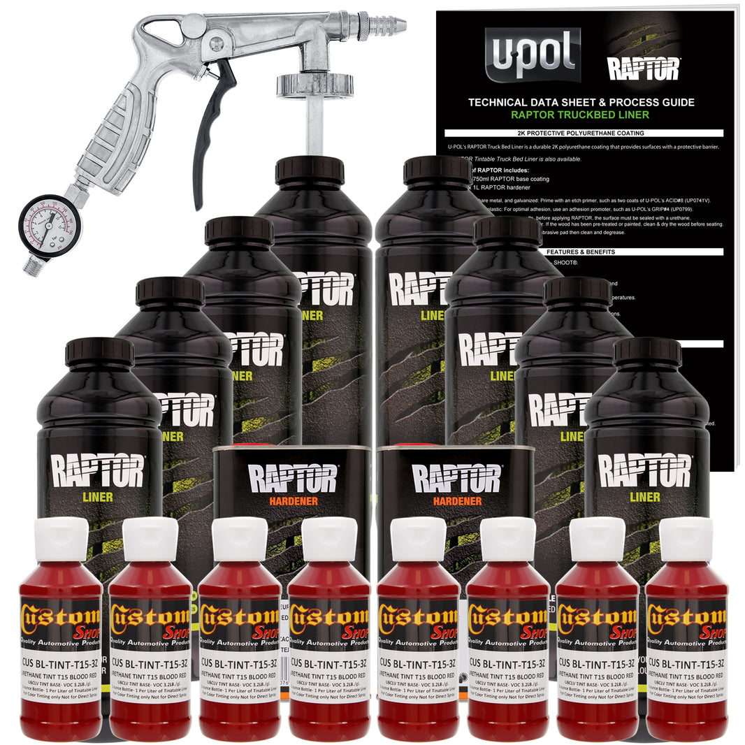 Blood Red - U-POL Urethane Spray-On Truck Bed Liner Kit with included Spray Gun, 8 Quarts