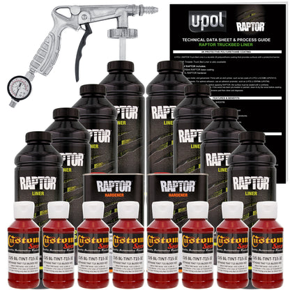 Blood Red - U-POL Urethane Spray-On Truck Bed Liner Kit with included Spray Gun, 8 Quarts