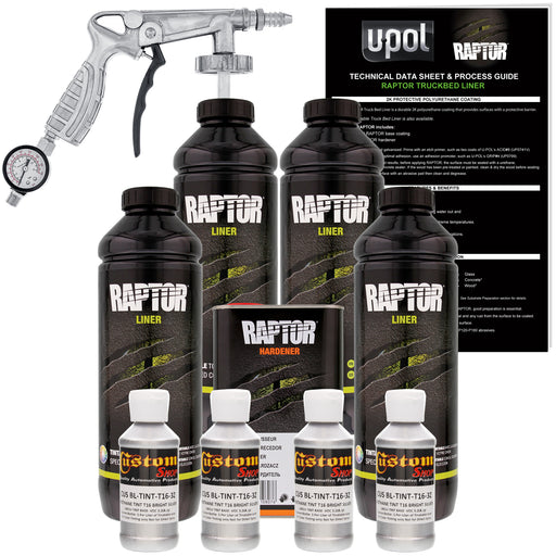 Bright Silver - U-POL Urethane Spray-On Truck Bed Liner Kit with included Spray Gun, 4 Quarts