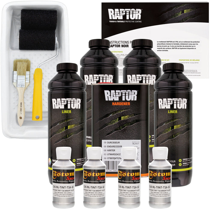 Bright Silver - U-POL Urethane Roll-On Truck Bed Liner Kit with included Roller, Tray & Brush, 4 Quarts