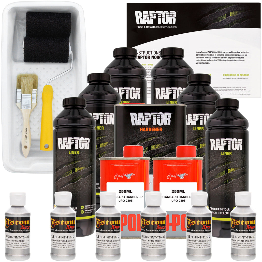 Bright Silver - U-POL Urethane Roll-On Truck Bed Liner Kit with included Roller, Tray & Brush, 6 Quarts