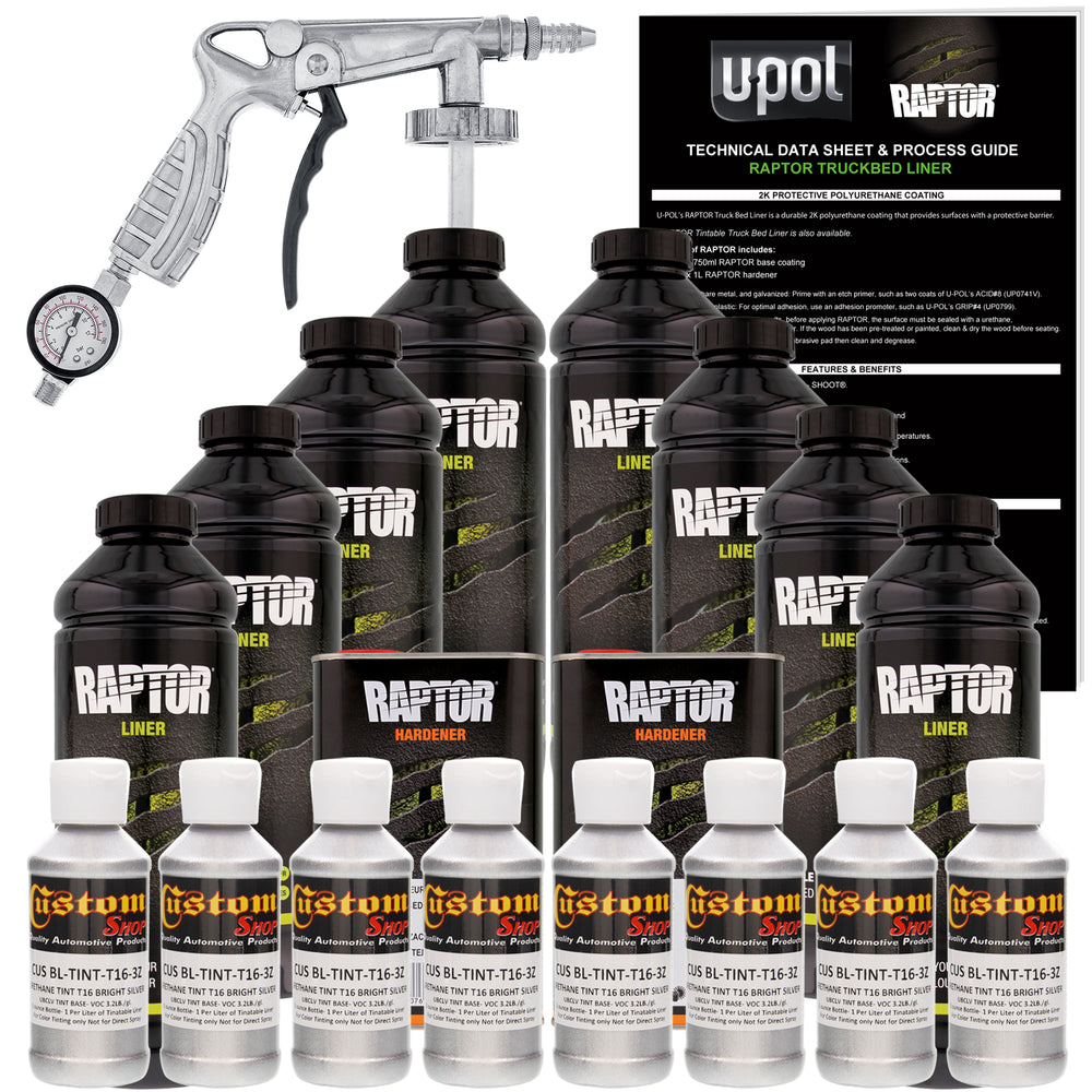 Bright Silver - U-POL Urethane Spray-On Truck Bed Liner Kit with included Spray Gun, 8 Liters
