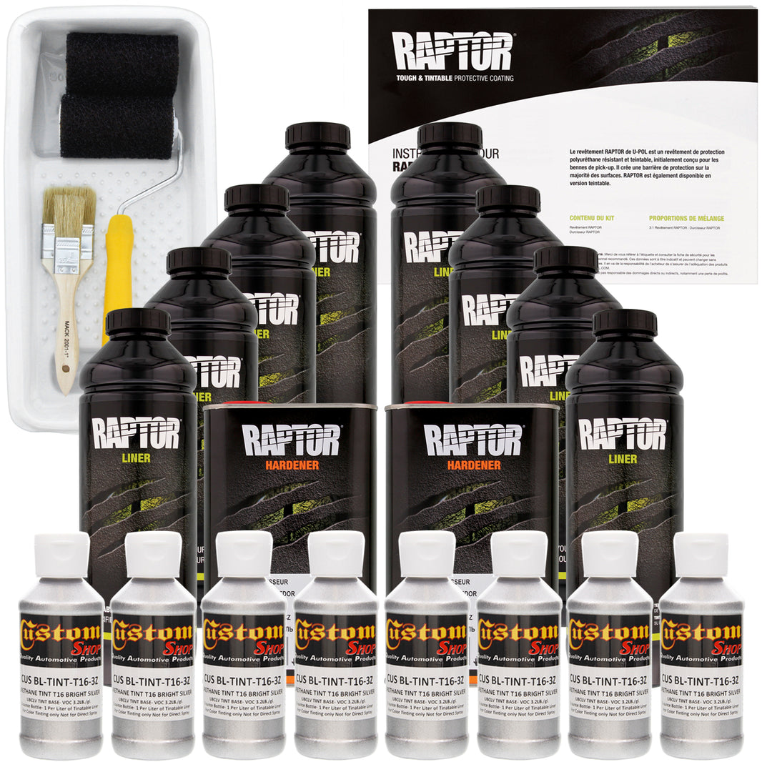 Bright Silver - U-POL Urethane Roll-On Truck Bed Liner Kit with included Roller, Tray & Brush, 8 Quarts