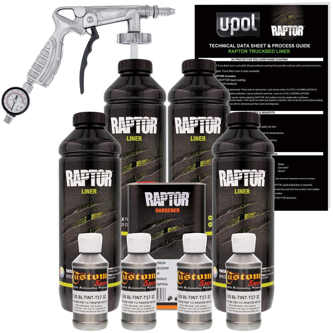 Pewter Metallic - U-POL Urethane Spray-On Truck Bed Liner Kit with included Spray Gun, 4 Quarts