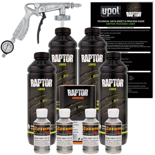 Pewter Metallic - U-POL Urethane Spray-On Truck Bed Liner Kit with included Spray Gun, 4 Liters