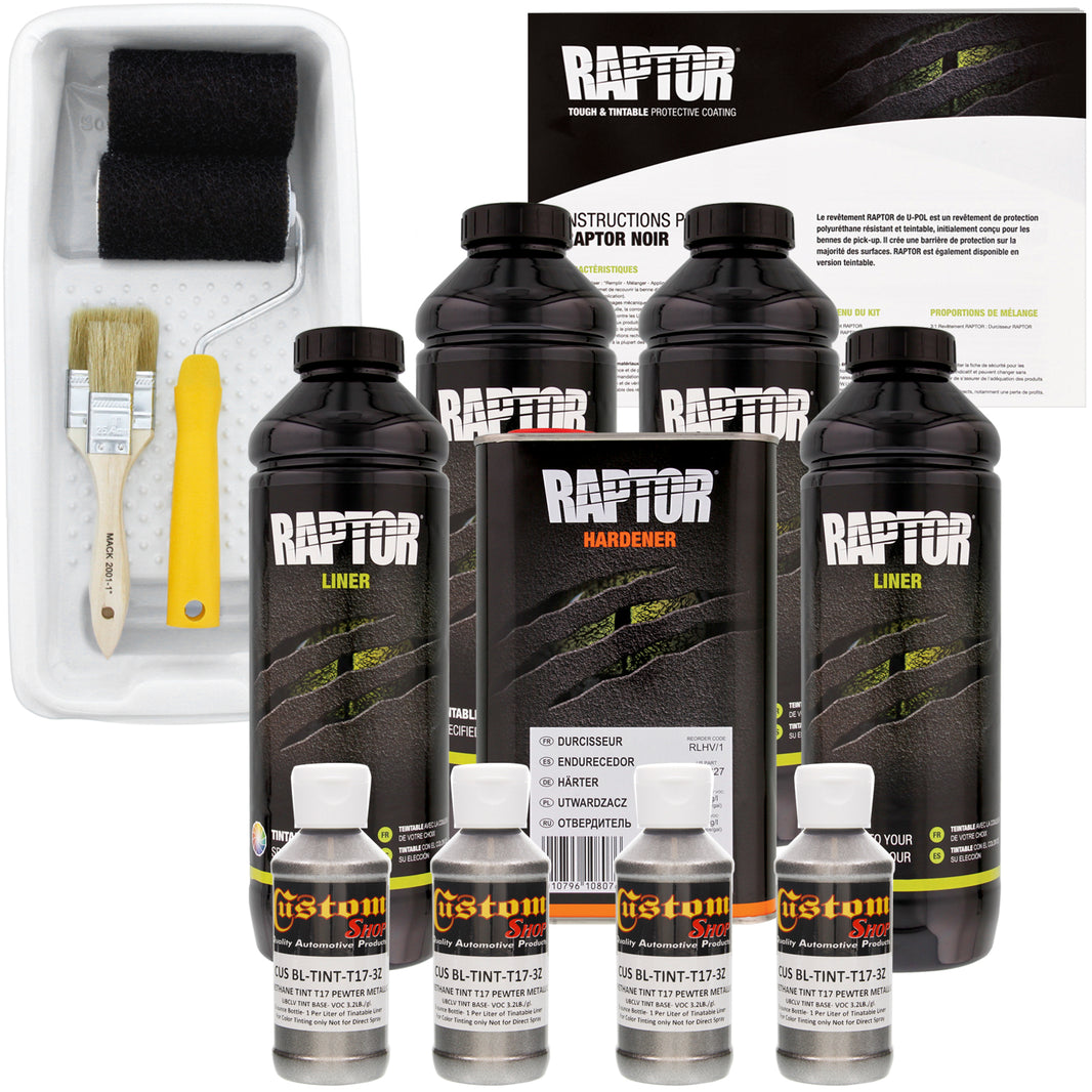 Pewter Metallic - U-POL Urethane Roll-On Truck Bed Liner Kit with included Roller, Tray & Brush, 4 Quarts