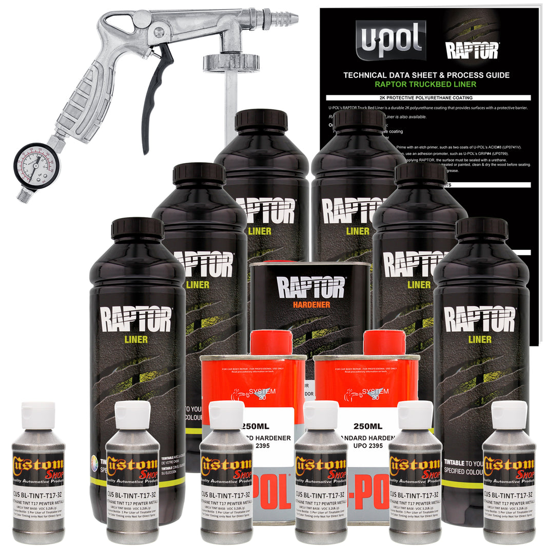 Pewter Metallic - U-POL Urethane Spray-On Truck Bed Liner Kit with included Spray Gun, 6 Quarts
