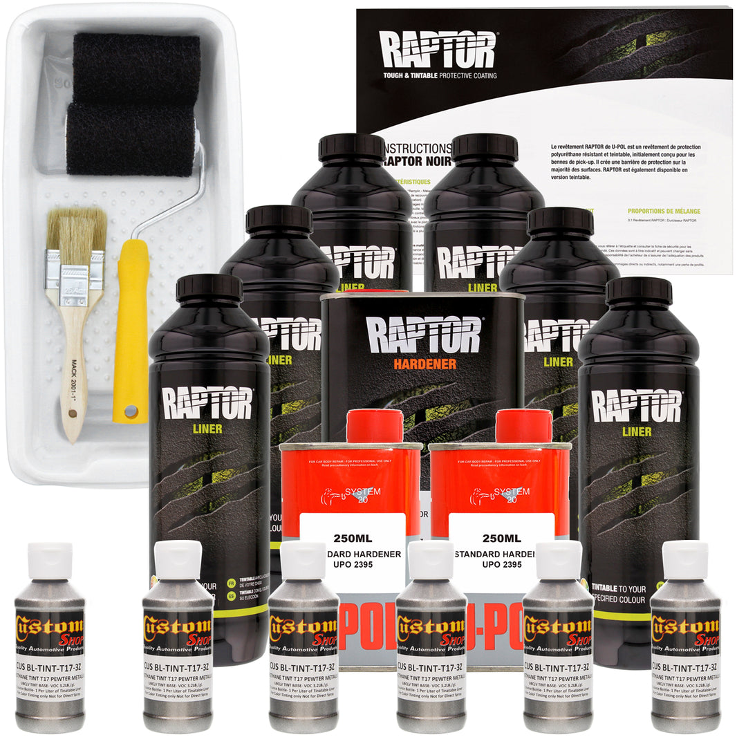 Pewter Metallic - U-POL Urethane Roll-On Truck Bed Liner Kit with included Roller, Tray & Brush, 6 Quarts