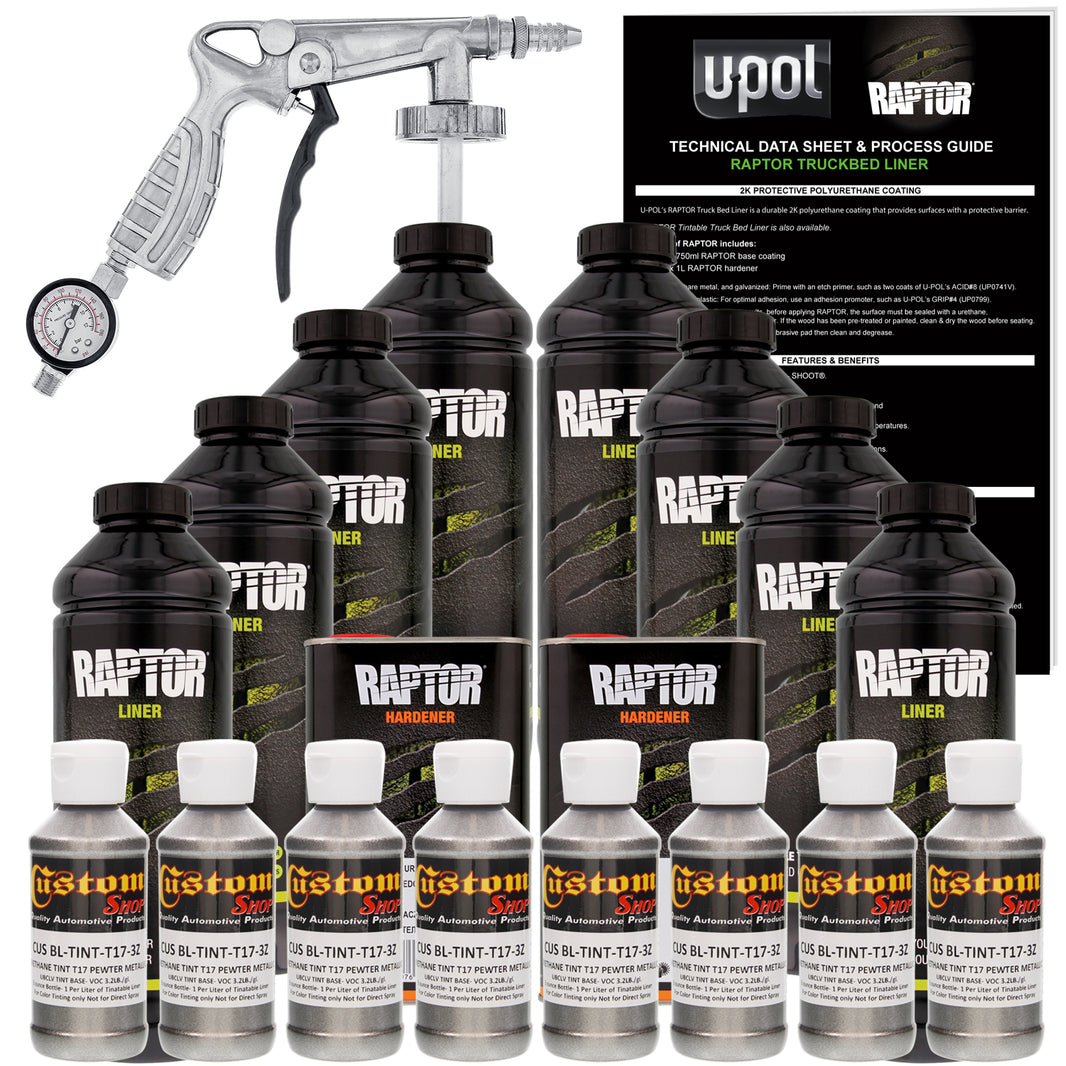 Pewter Metallic - U-POL Urethane Spray-On Truck Bed Liner Kit with included Spray Gun, 8 Quarts