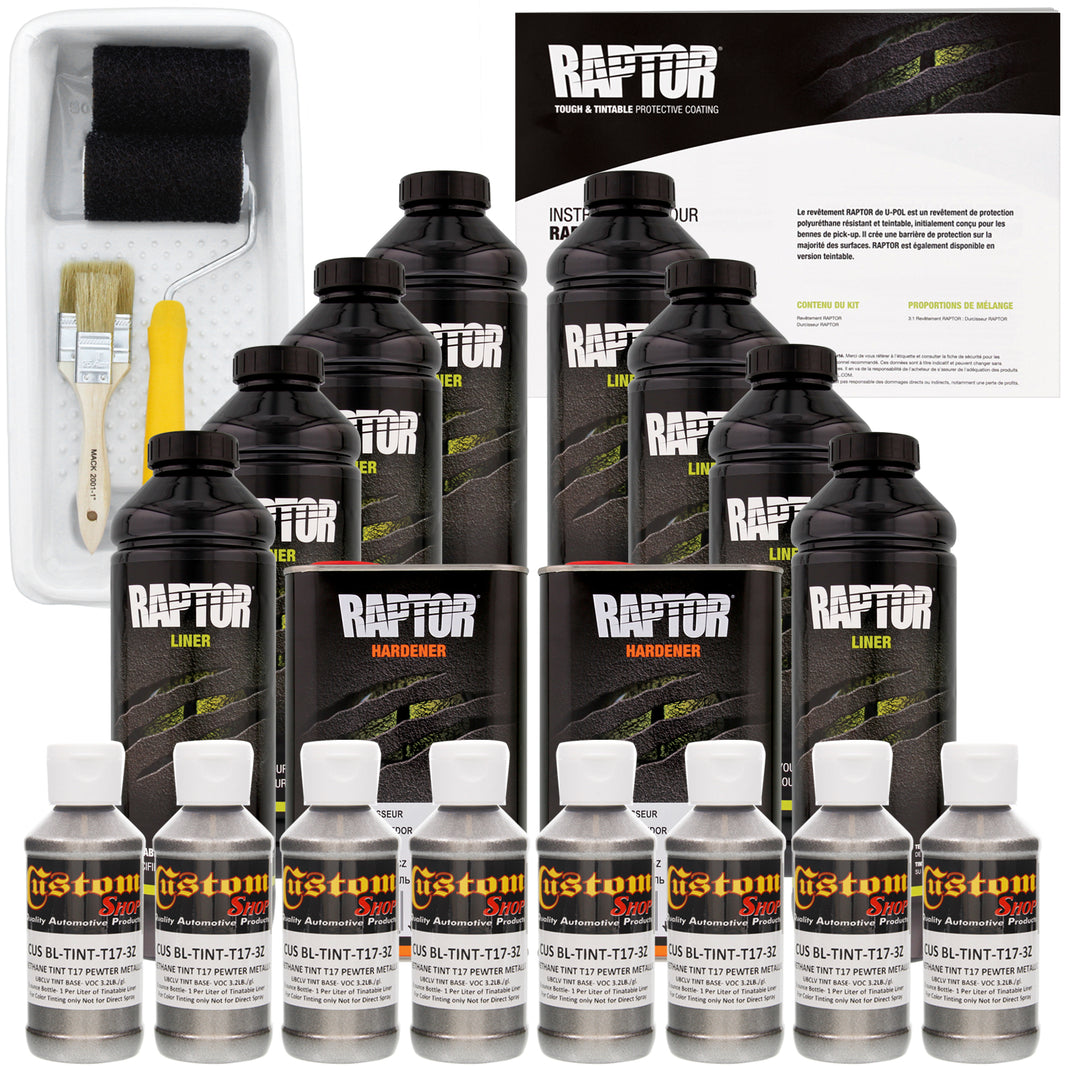Pewter Metallic - U-POL Urethane Roll-On Truck Bed Liner Kit with included Roller, Tray & Brush, 8 Quarts