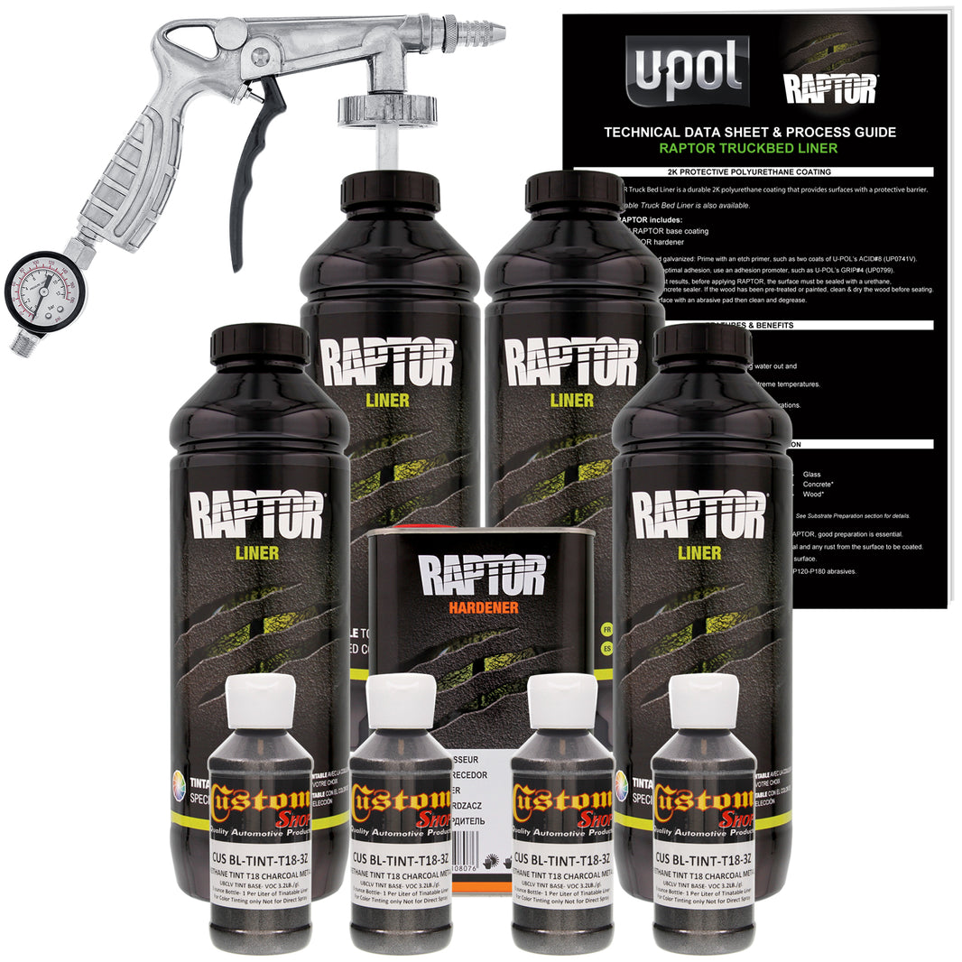 Charcoal Metallic - U-POL Urethane Spray-On Truck Bed Liner Kit with included Spray Gun, 4 Quarts