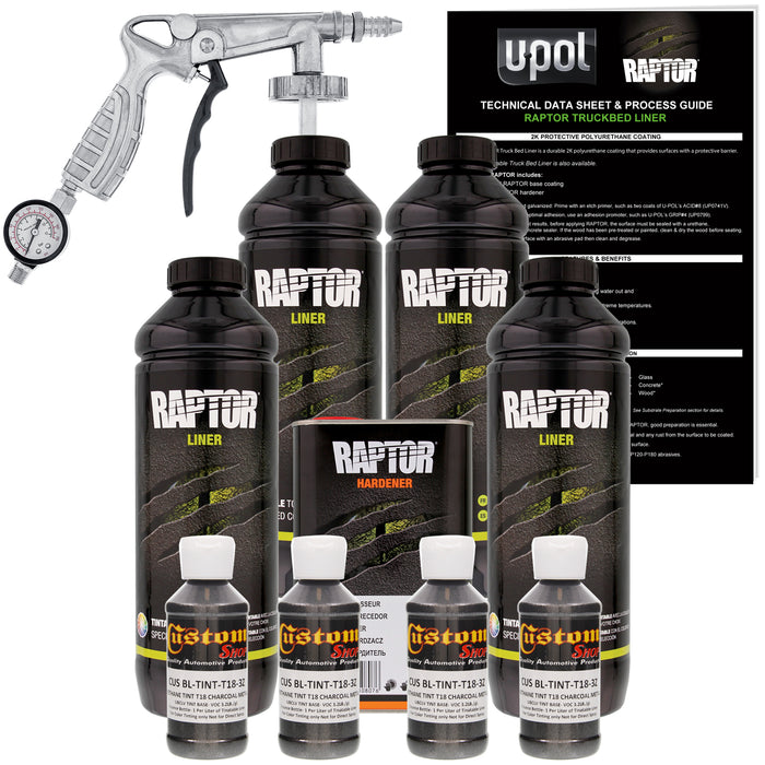 Charcoal Metallic - U-POL Urethane Spray-On Truck Bed Liner Kit with included Spray Gun, 4 Liters