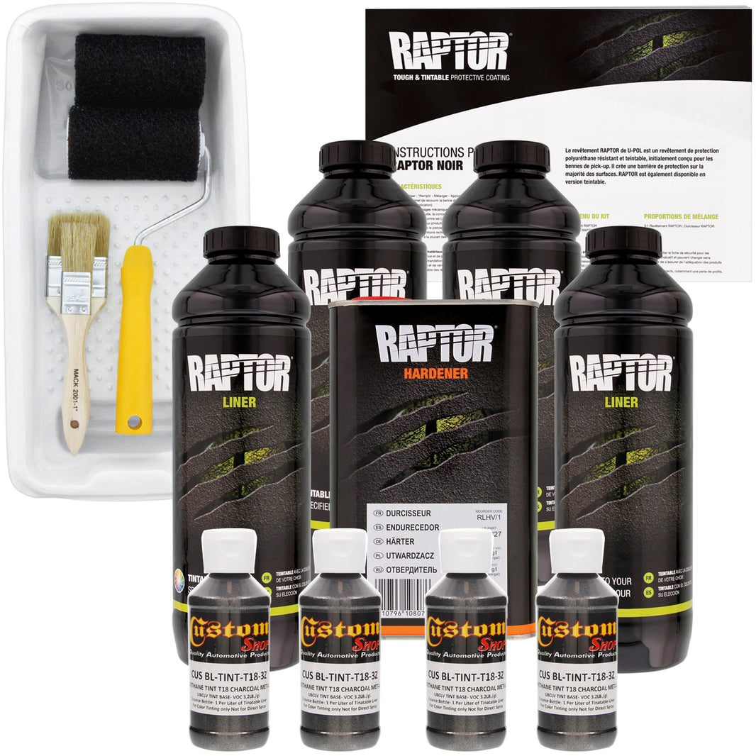 Charcoal Metallic - U-POL Urethane Roll-On Truck Bed Liner Kit with included Roller, Tray & Brush, 4 Quarts