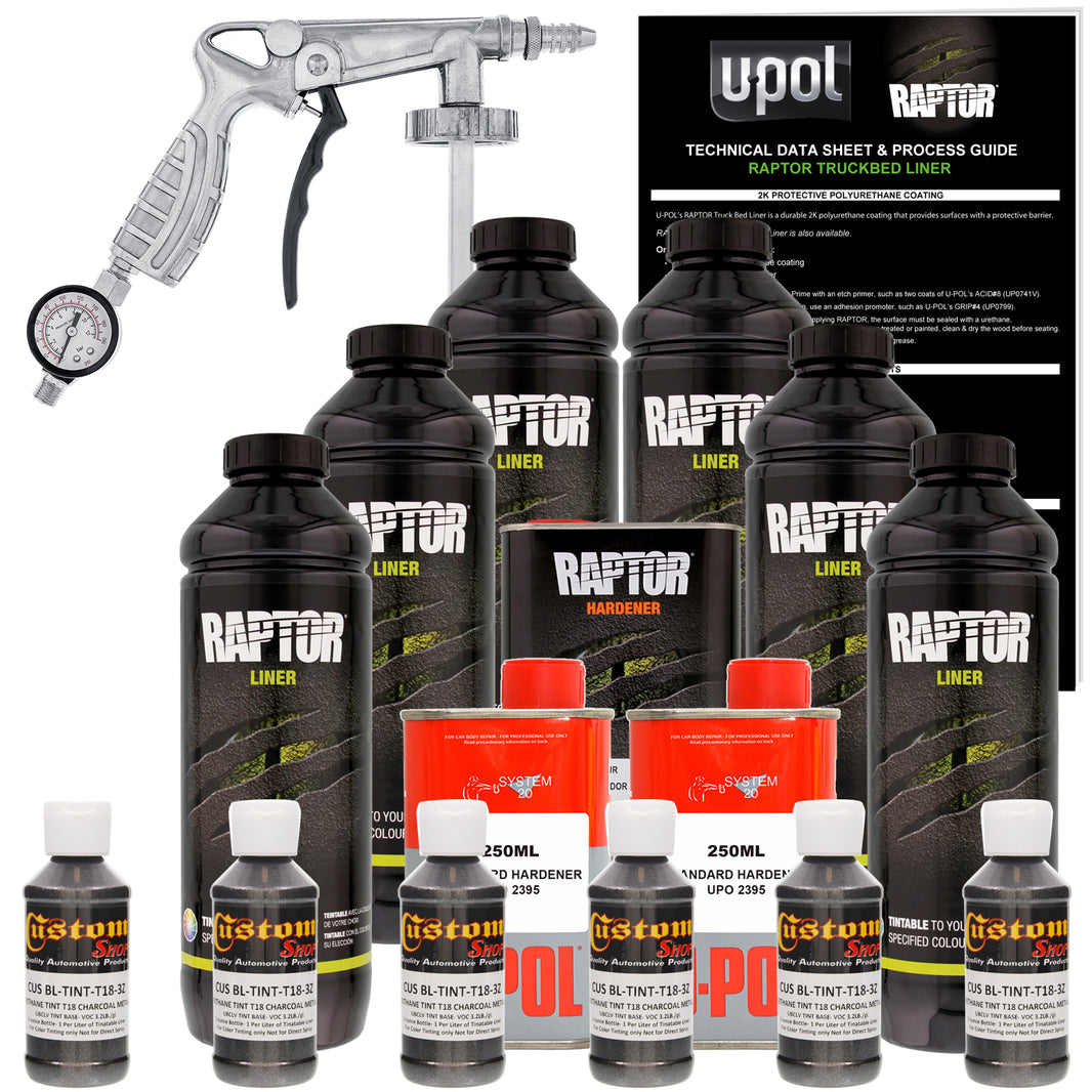 Charcoal Metallic - U-POL Urethane Spray-On Truck Bed Liner Kit with included Spray Gun, 6 Quarts