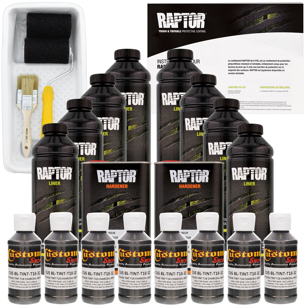 Charcoal Metallic - U-POL Urethane Roll-On Truck Bed Liner Kit with included Roller, Tray & Brush, 8 Quarts