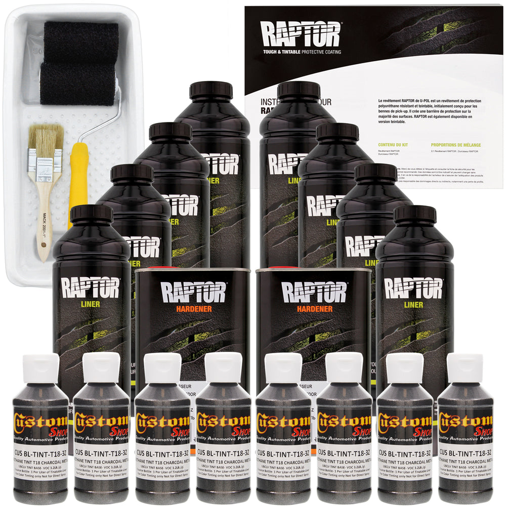 Charcoal Metallic - U-POL Urethane Roll-On Truck Bed Liner Kit with included Roller, Tray & Brush, 8 Quarts