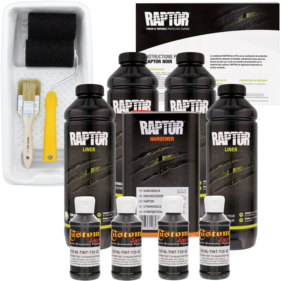Black Metallic - U-POL Urethane Roll-On Truck Bed Liner Kit with included Roller, Tray & Brush, 4 Quarts