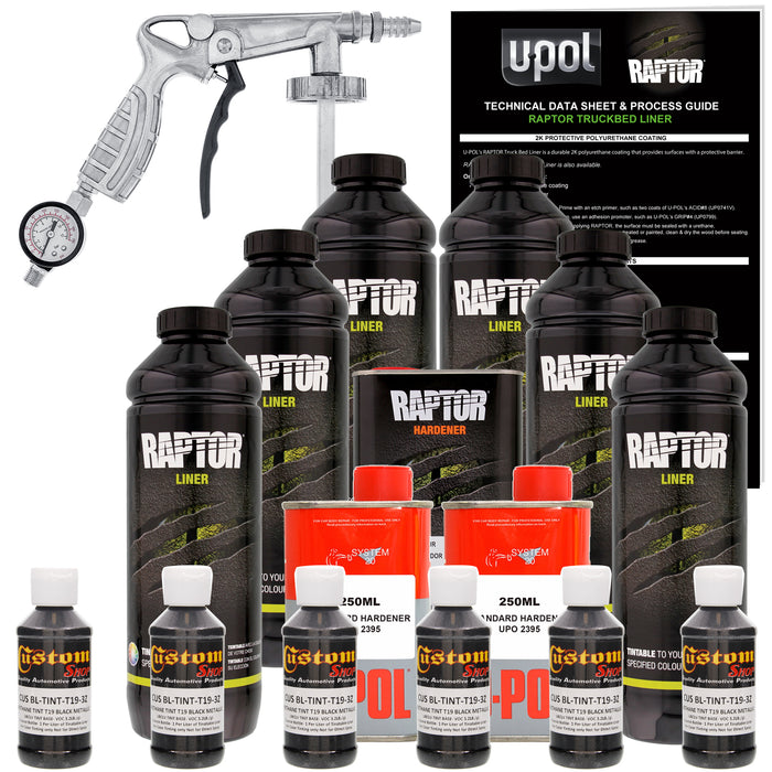 Black Metallic - U-POL Urethane Spray-On Truck Bed Liner Kit with included Spray Gun, 6 Quarts