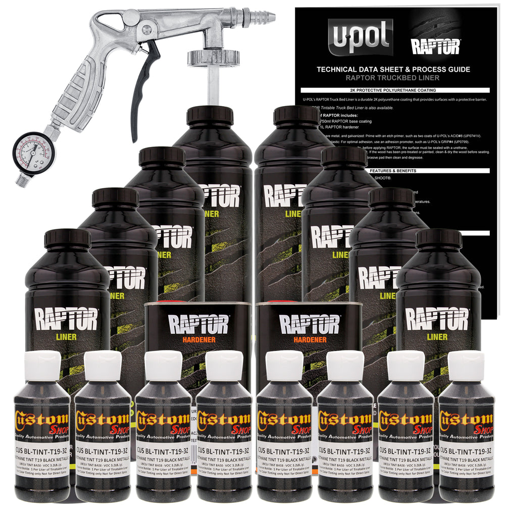 Black Metallic - U-POL Urethane Spray-On Truck Bed Liner Kit with included Spray Gun, 8 Quarts