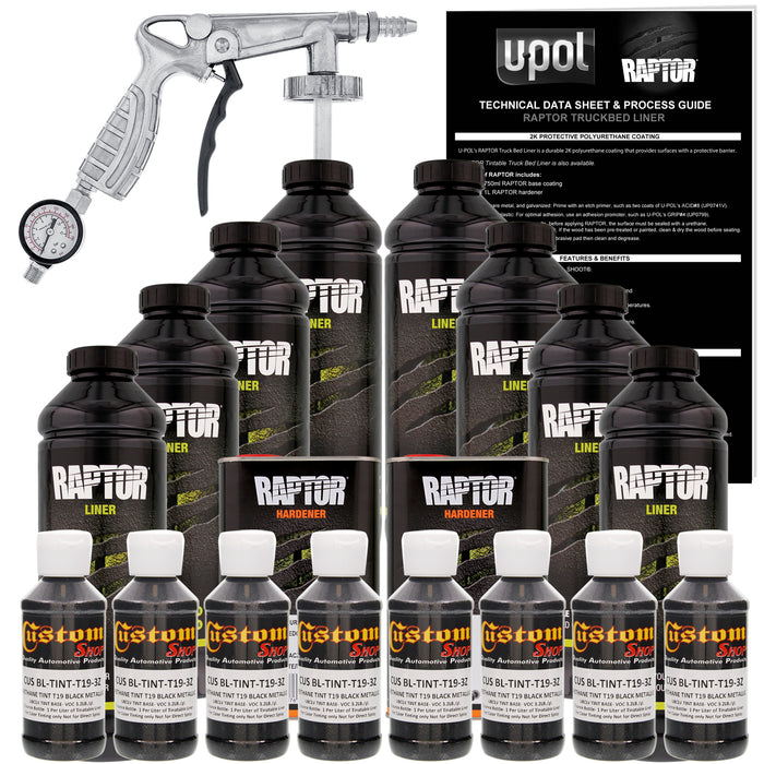 Black Metallic - U-POL Urethane Spray-On Truck Bed Liner Kit with included Spray Gun, 8 Quarts