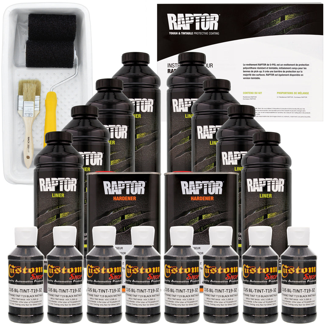 Black Metallic - U-POL Urethane Roll-On Truck Bed Liner Kit with included Roller, Tray & Brush, 8 Quarts
