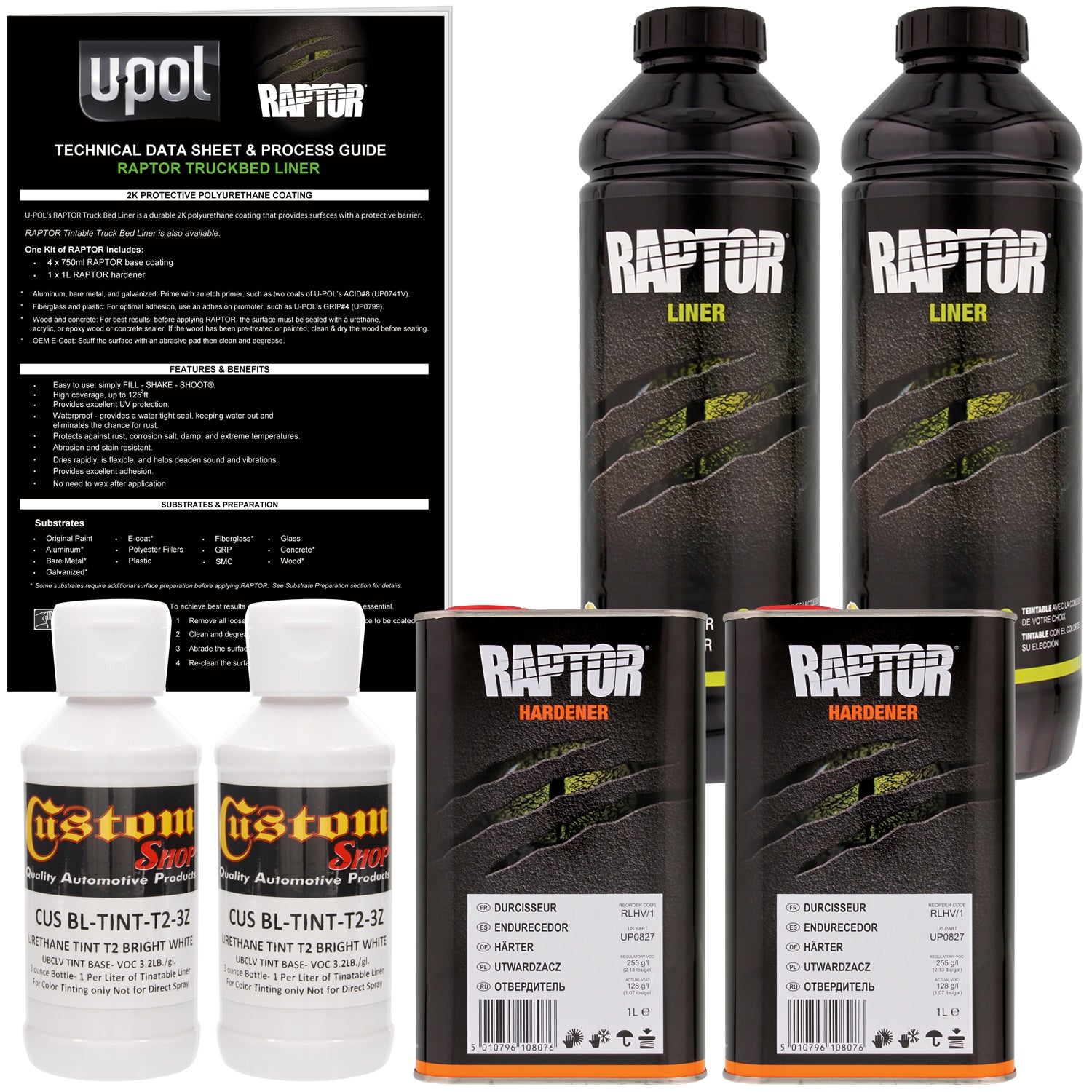 Black - U-POL Urethane Spray-On Truck Bed Liner Kit with included Spray Gun, 4 Liters