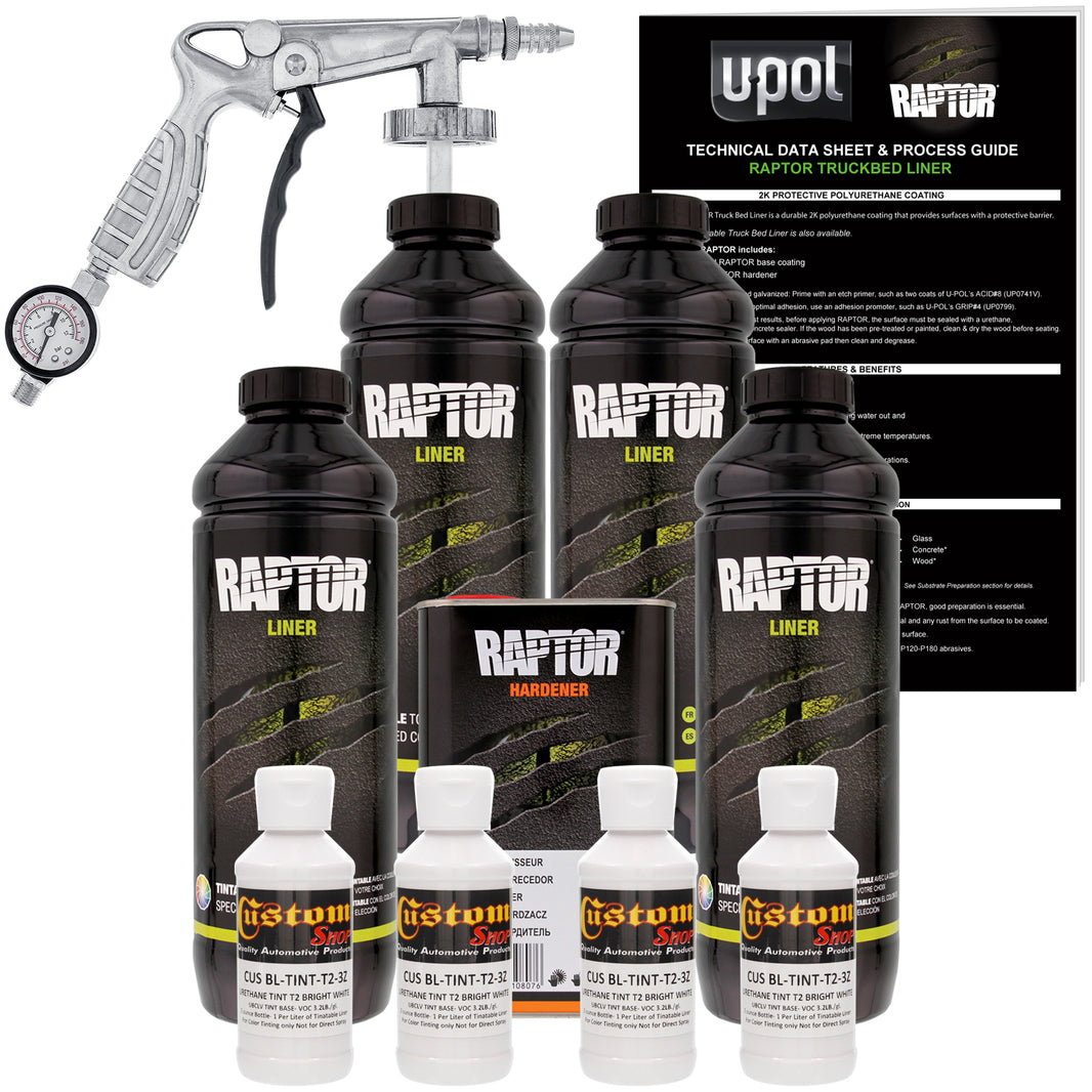 Bright White - U-POL Urethane Spray-On Truck Bed Liner Kit with included Spray Gun, 4 Quarts