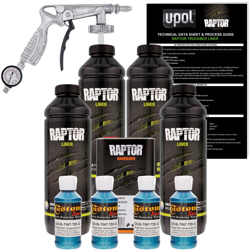 Blue Metallic - U-POL Urethane Spray-On Truck Bed Liner Kit with included Spray Gun, 4 Quarts