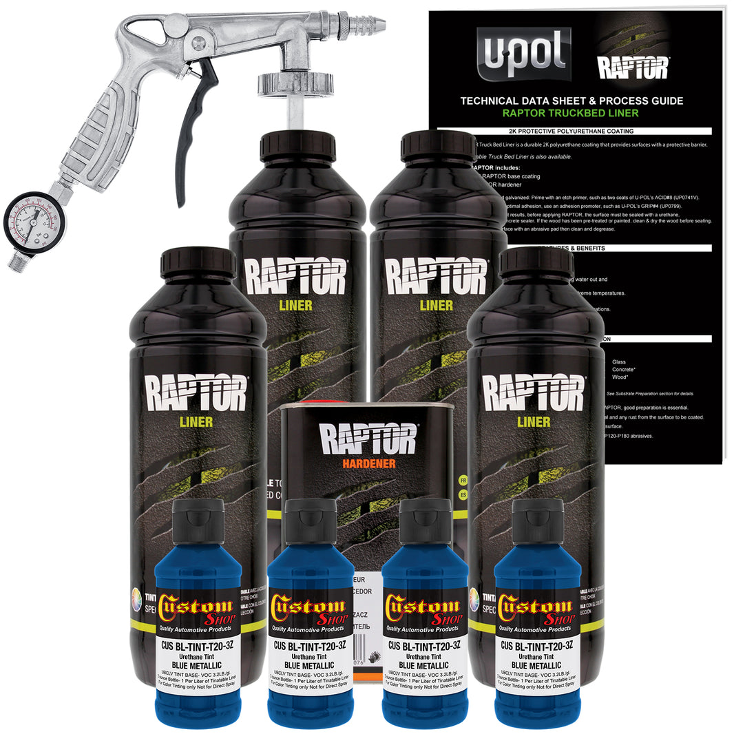 Blue Metallic - U-POL Urethane Spray-On Truck Bed Liner Kit with included Spray Gun, 4 Quarts