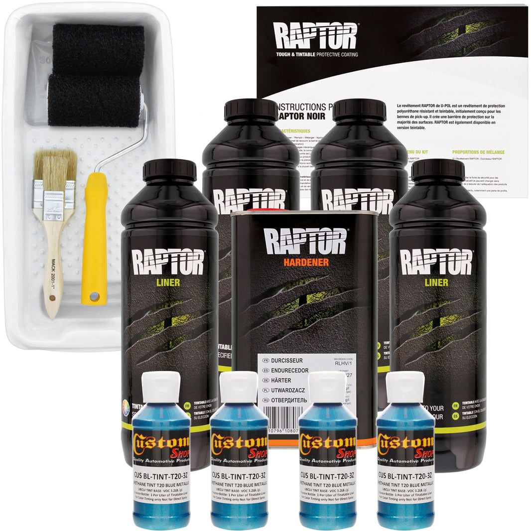 Blue Metallic - U-POL Urethane Roll-On Truck Bed Liner Kit with included Roller, Tray & Brush, 4 Quarts