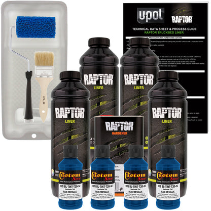 Blue Metallic - U-POL Urethane Roll-On Truck Bed Liner Kit with included Roller, Tray & Brush, 4 Quarts