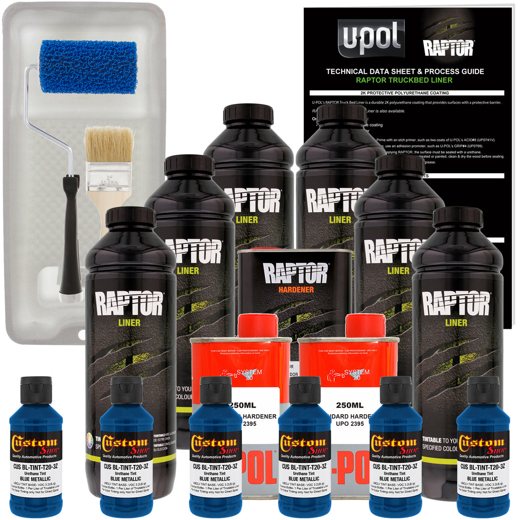 Blue Metallic - U-POL Urethane Roll-On Truck Bed Liner Kit with included Roller, Tray & Brush, 6 Quarts