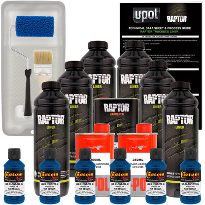Blue Metallic - U-POL Urethane Roll-On Truck Bed Liner Kit with included Roller, Tray & Brush, 6 Quarts